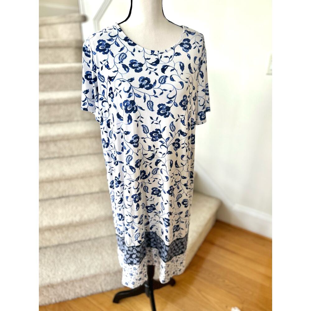 J. Jill White and Blue Floral Short-Sleeve Midi Dress